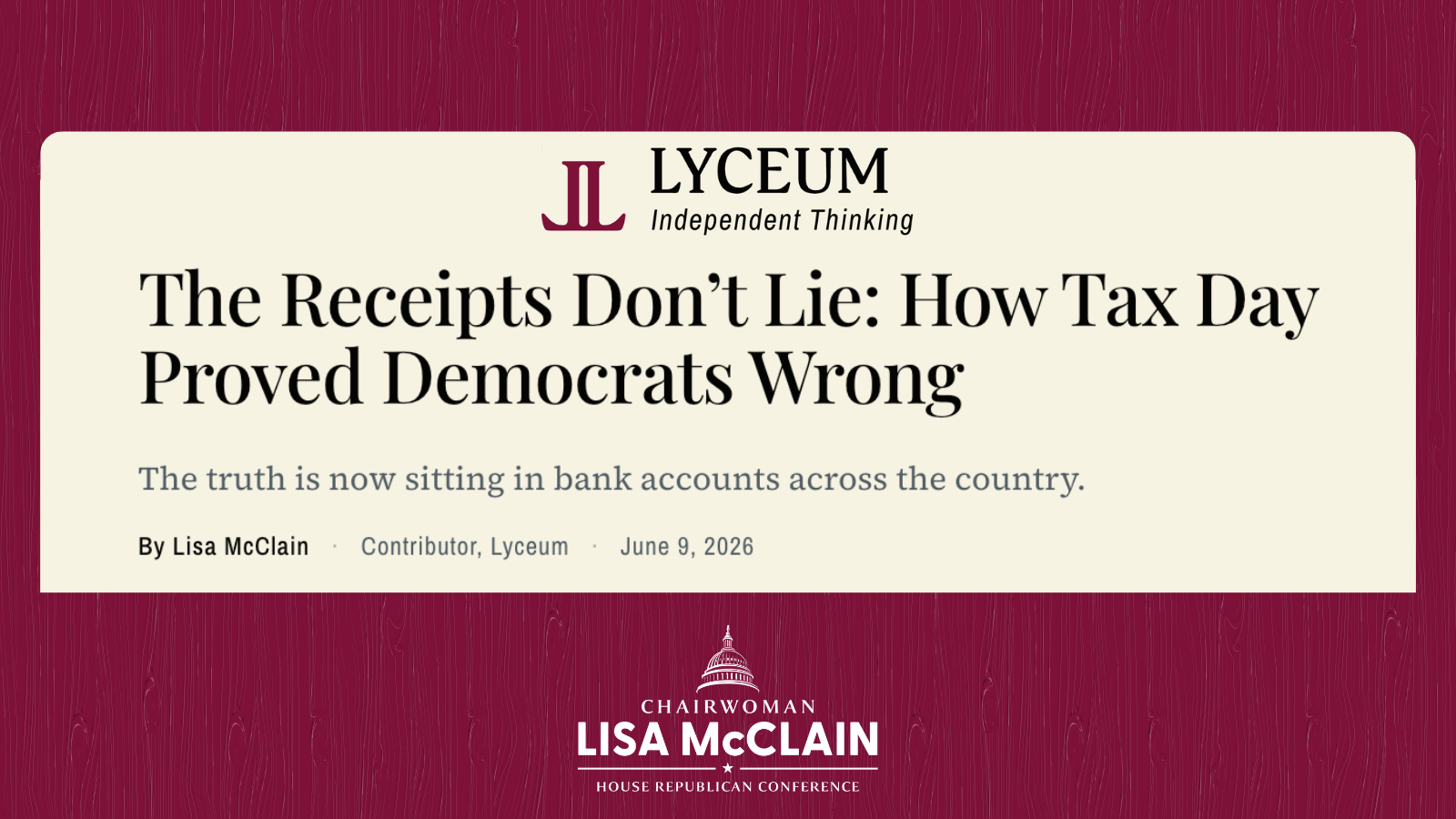 ICYMI: Chairwoman McClain Delivers Receipts on Tax Cut Beneficiaries in New Op-Ed